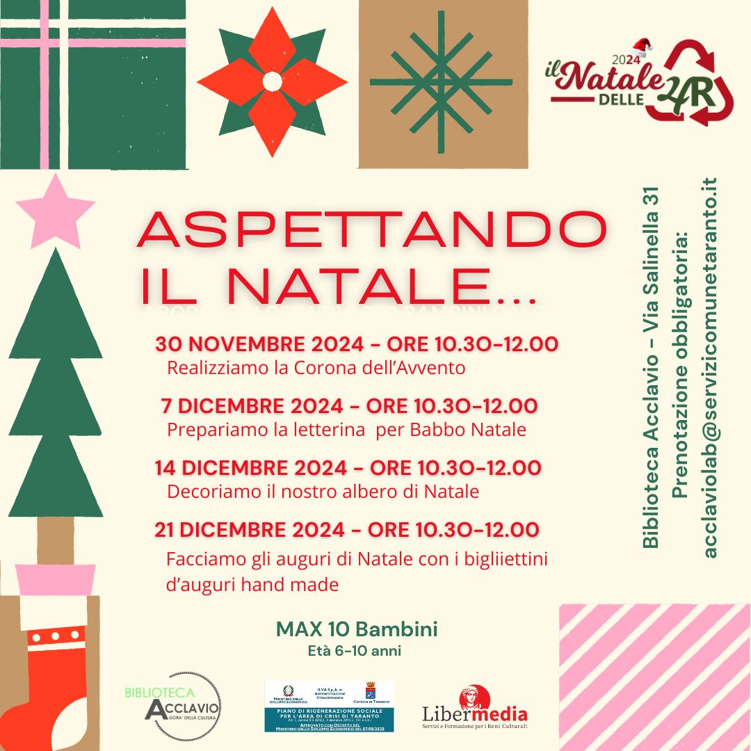 Aspettando il Natale… Laboratori dal 30 novembre al 21 dicembre alla biblioteca Acclavio